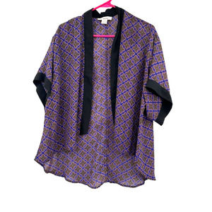 Sans Souci size small kimono‎ style open front short sleeve cardigan blue purple